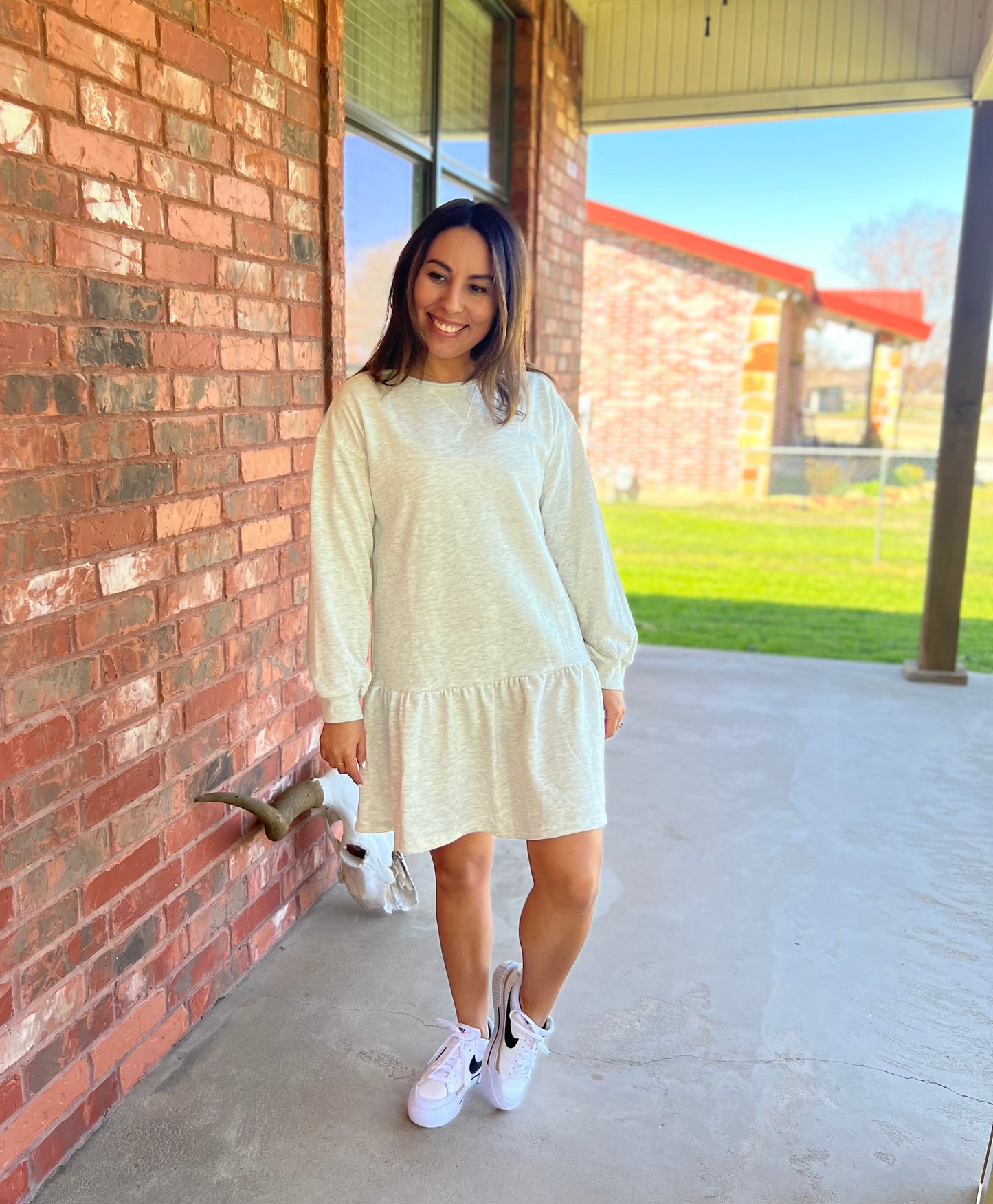 Puff Sleeve Ruffle Hem Mini Dress