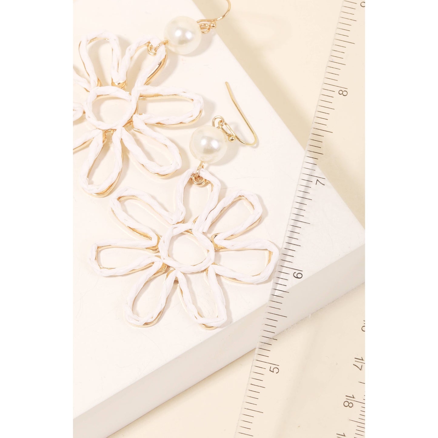 Paper Flower & Pearl Bead Dangle Earrings