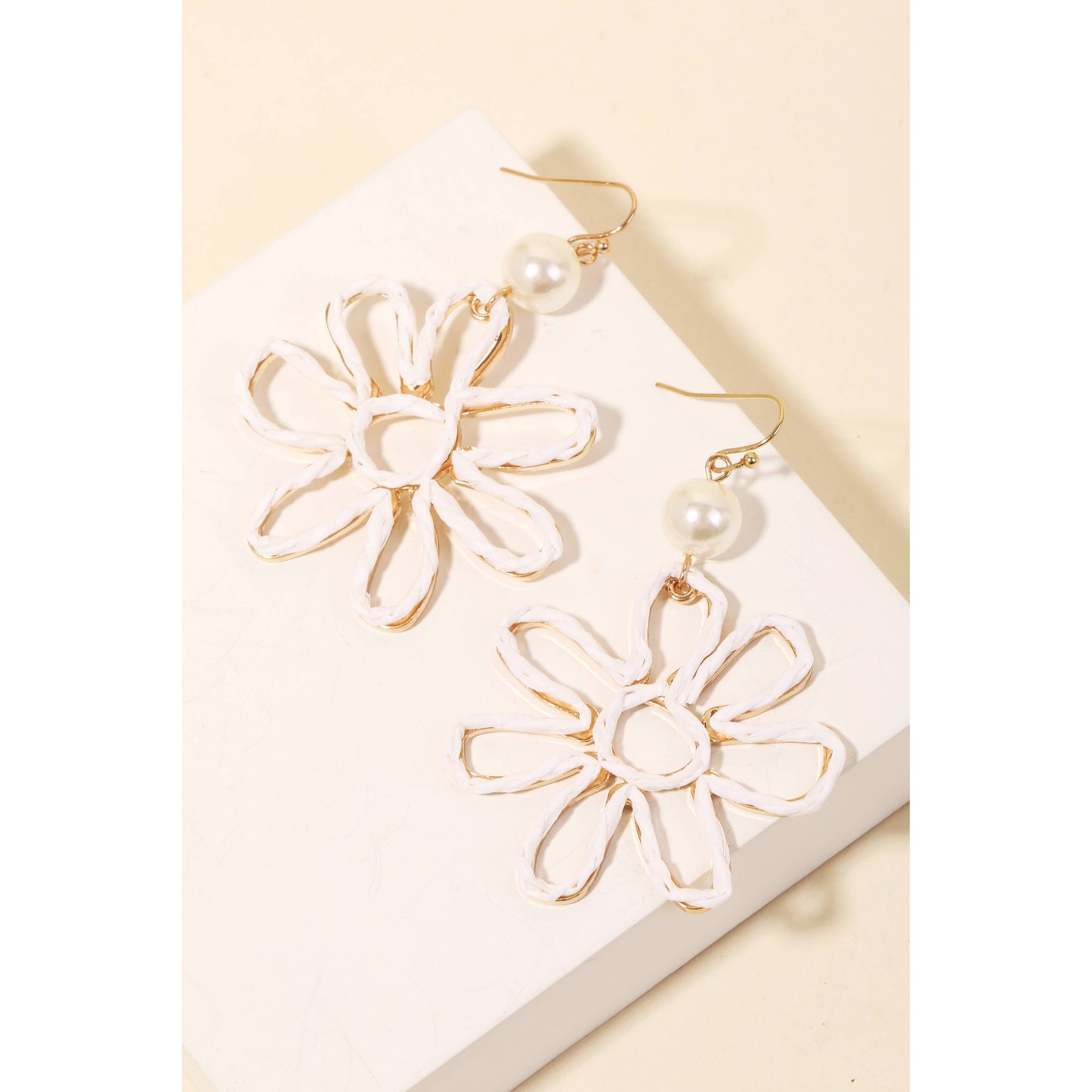 Paper Flower & Pearl Bead Dangle Earrings