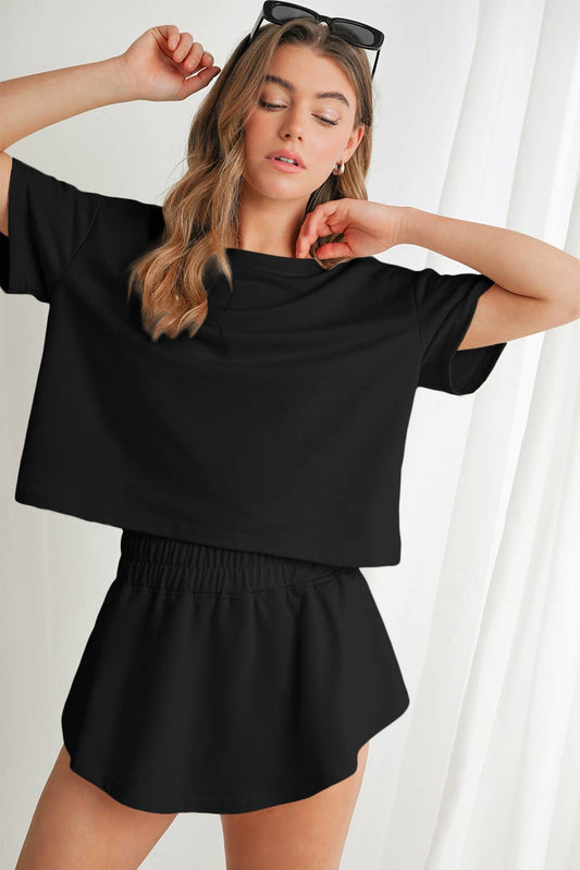 Cropped Tee& Ruffled High Waist Skort Set
