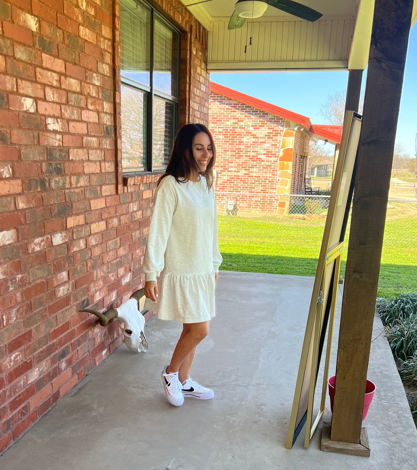 Puff Sleeve Ruffle Hem Mini Dress