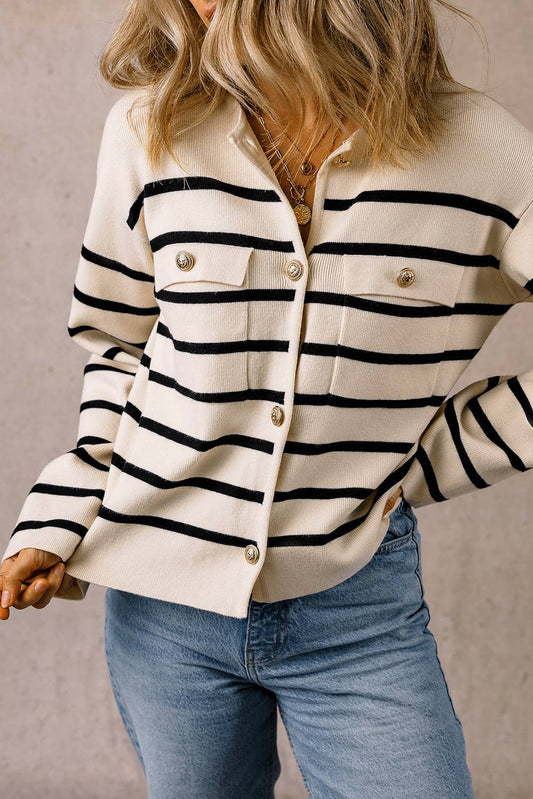 Stripe Pattern Buttoned Sweater Cardigan