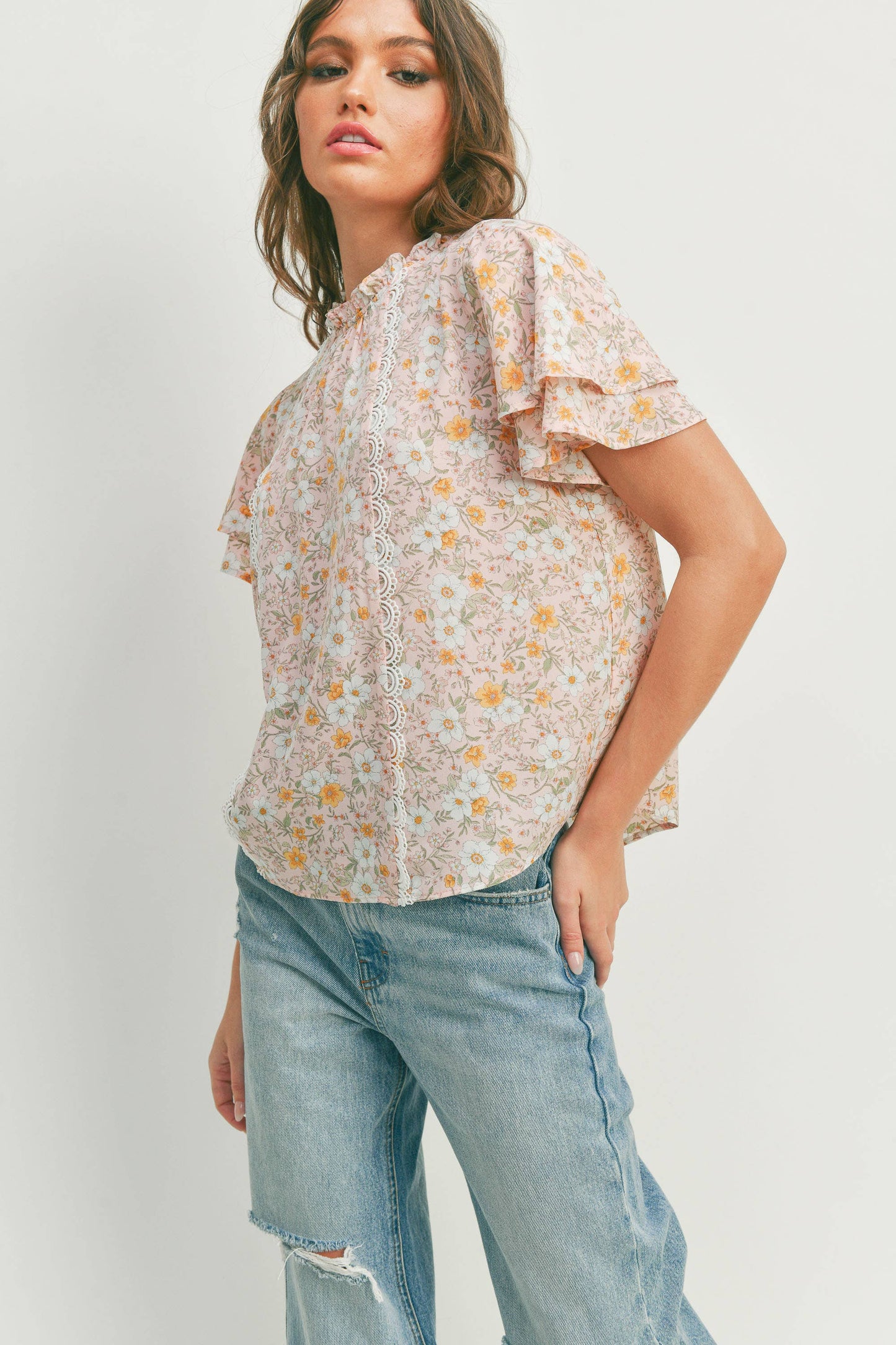Floral Trim Blouse