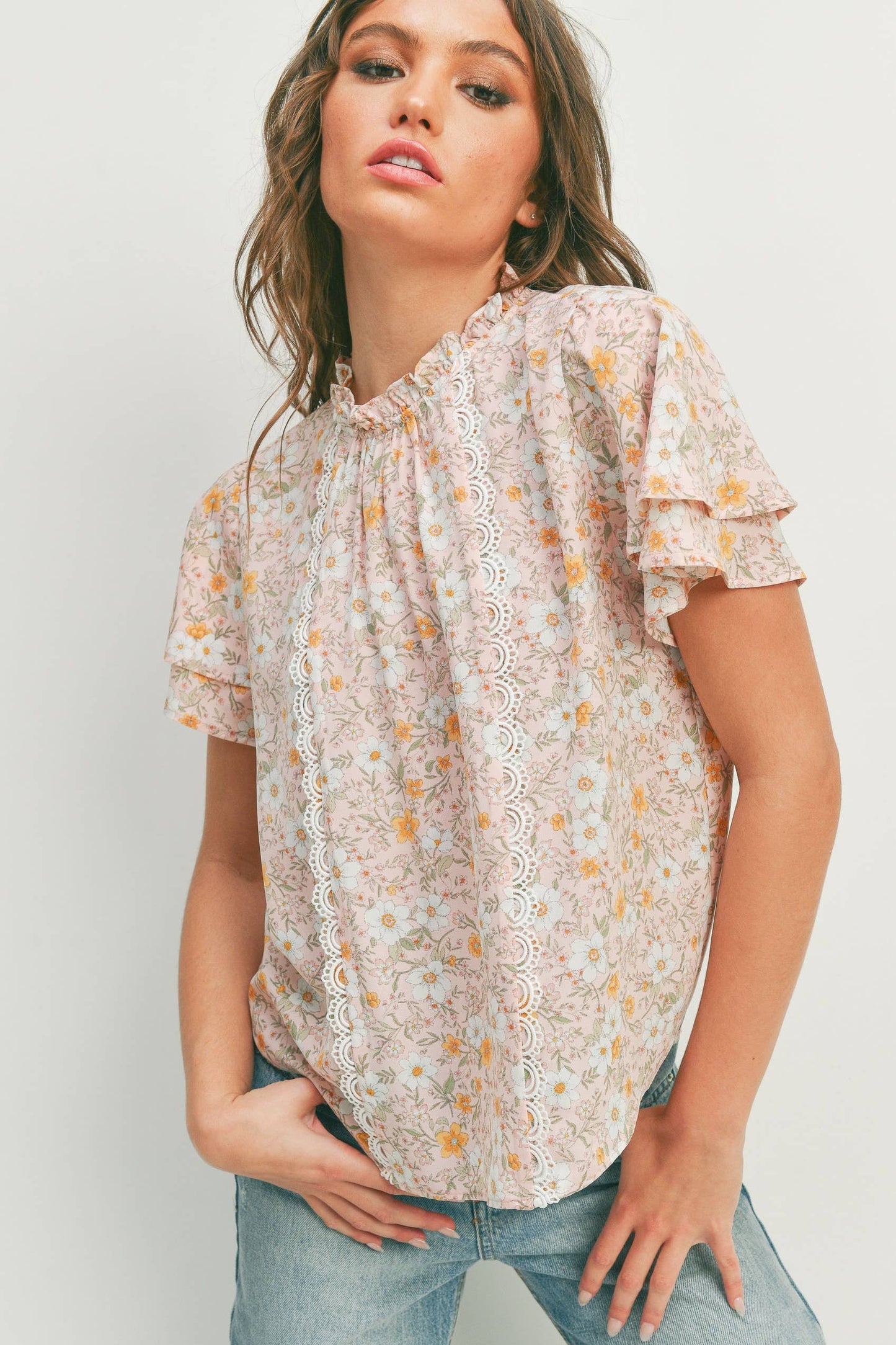 Floral Trim Blouse