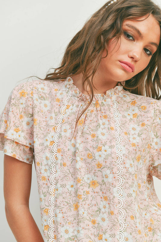 Floral Trim Blouse