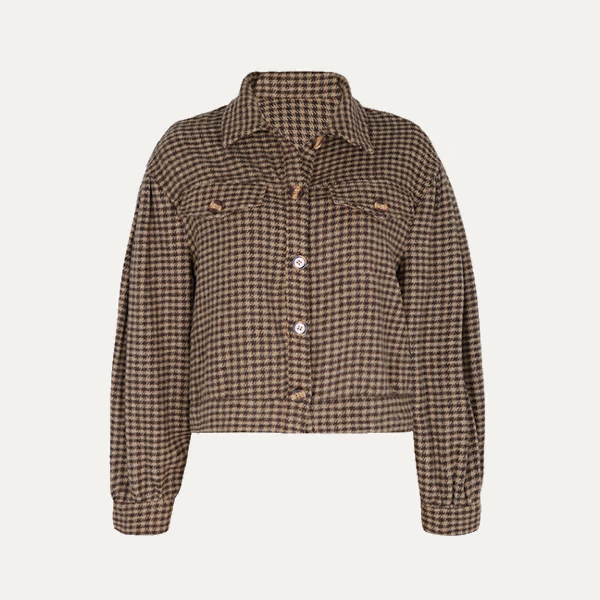 Timeless Houndstooth Pattern Button-Up Cropped Shacket