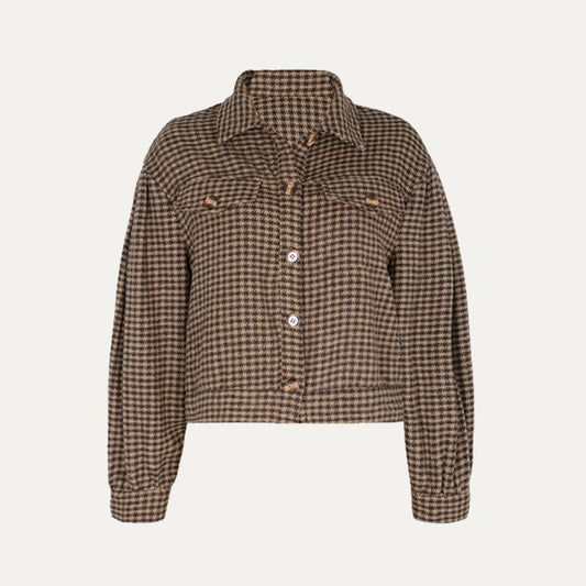 Timeless Houndstooth Pattern Button-Up Cropped Shacket